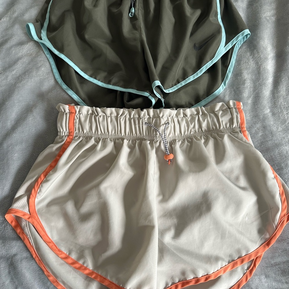 Cream and Orange Athletic Shorts with Elastic Waistband